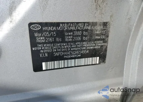 2016 Hyundai Elantra Se z USA, uszkodzony, nr VIN 5NPDH4AE5GH654954